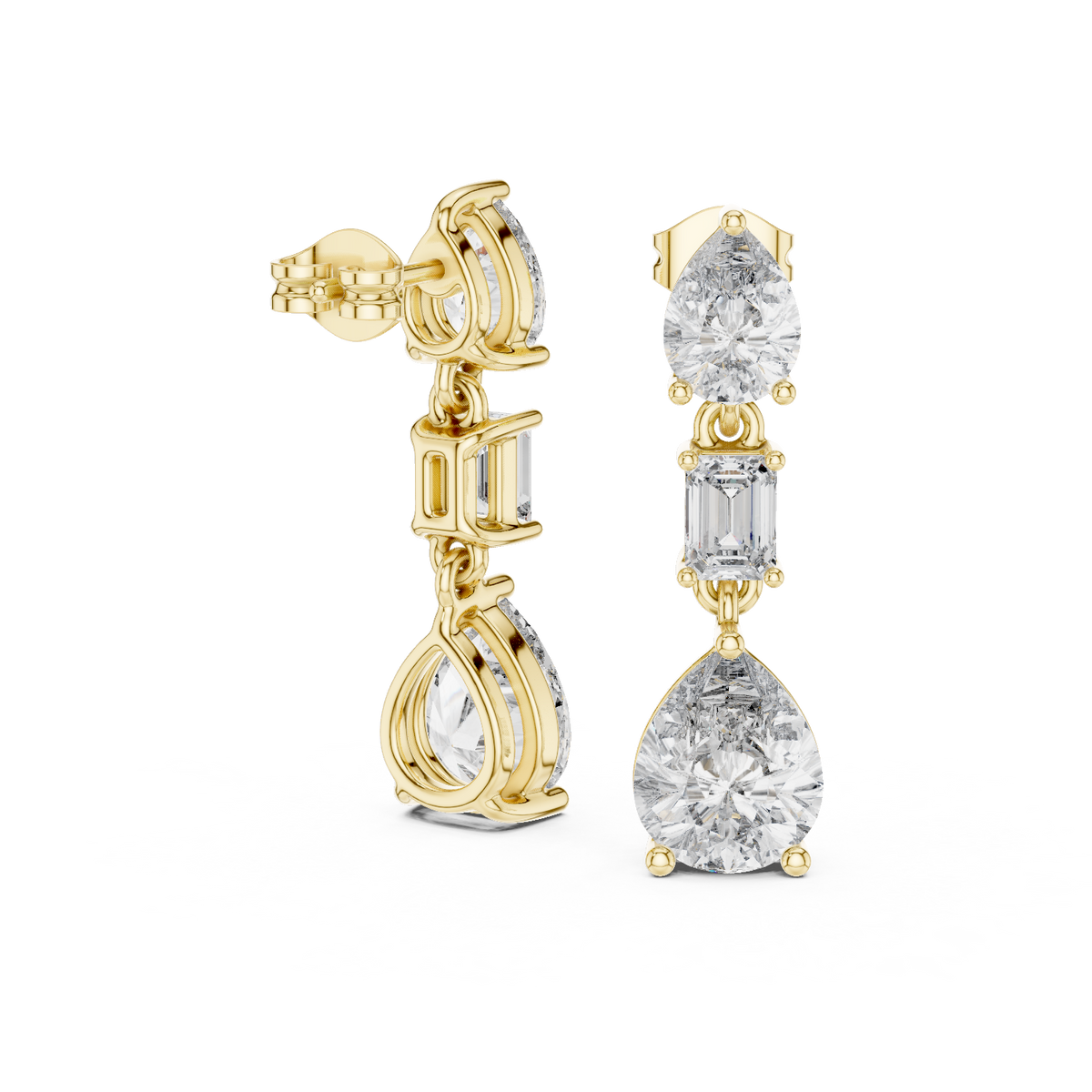 Persephone Mixed Cut Lab Grown Diamond Three Stone Drop Earrings