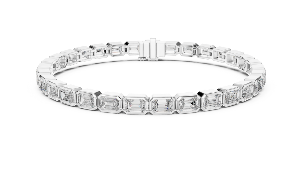 Bezelline Emerald Cut Bezel Set Lab Grown Diamond Tennis Bracelet