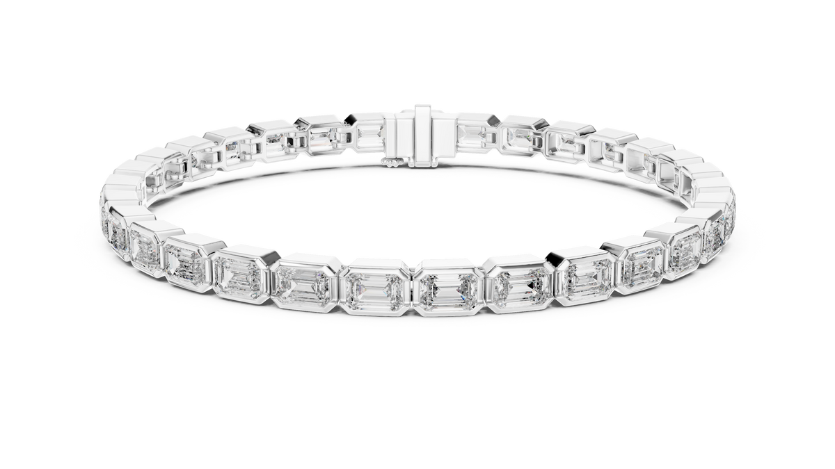 Bezelline Emerald Cut Bezel Set Lab Grown Diamond Tennis Bracelet