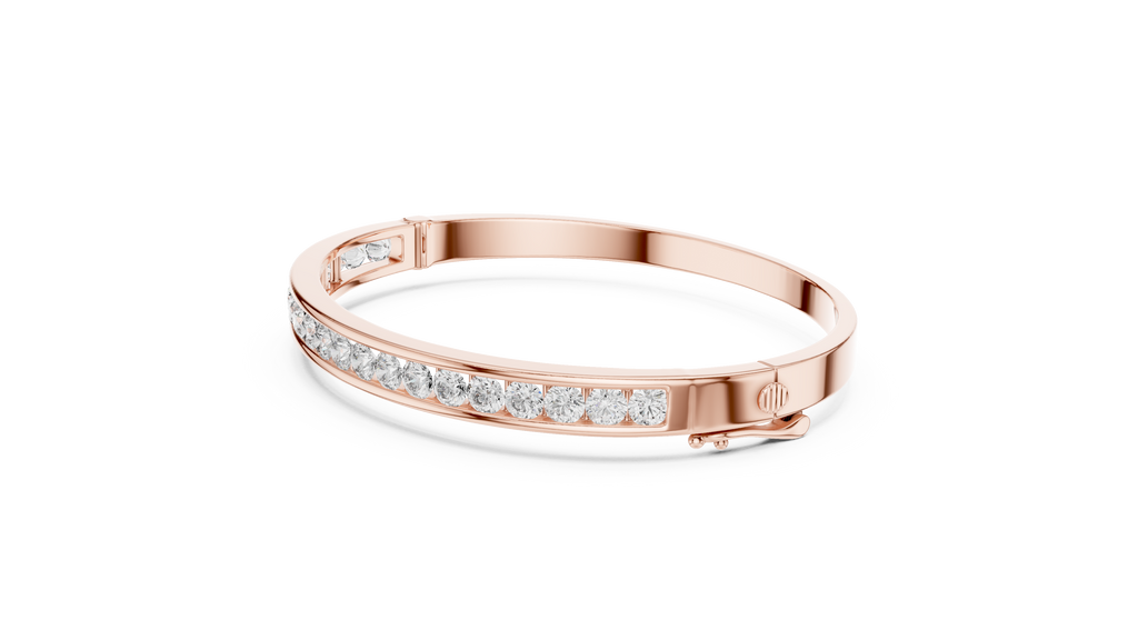 Channelle Channel Set Round Lab Grown Diamond Hinged Bangle Bracelet