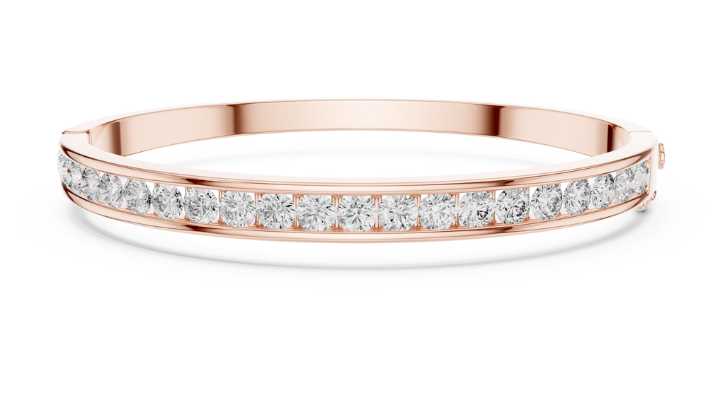 Channelle Channel Set Round Lab Grown Diamond Hinged Bangle Bracelet