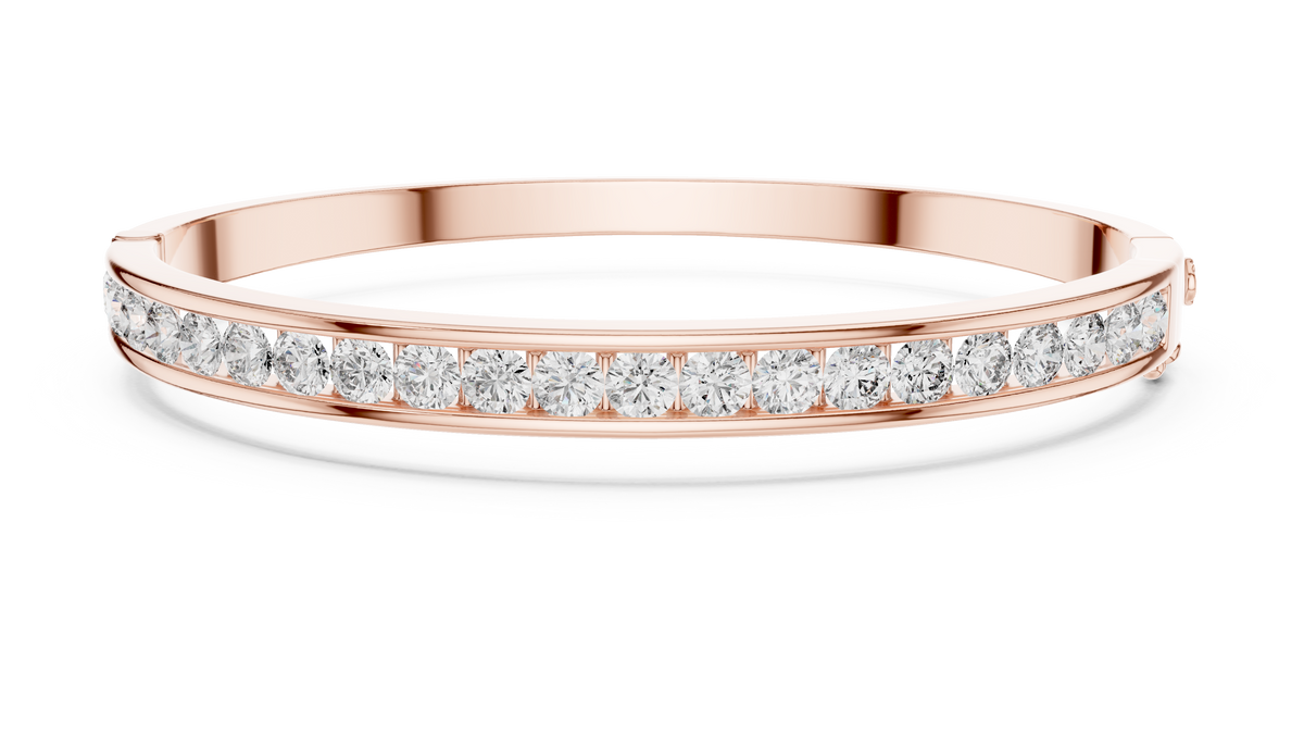 Channelle Channel Set Round Lab Grown Diamond Hinged Bangle Bracelet