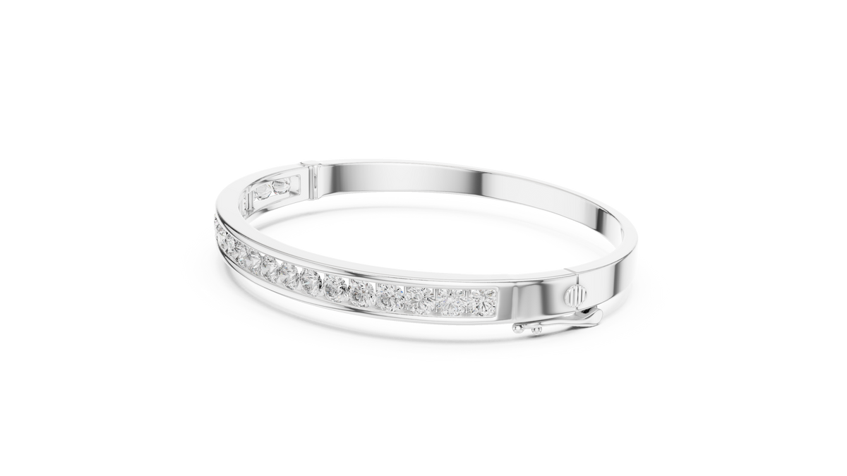 Channelle Channel Set Round Lab Grown Diamond Hinged Bangle Bracelet