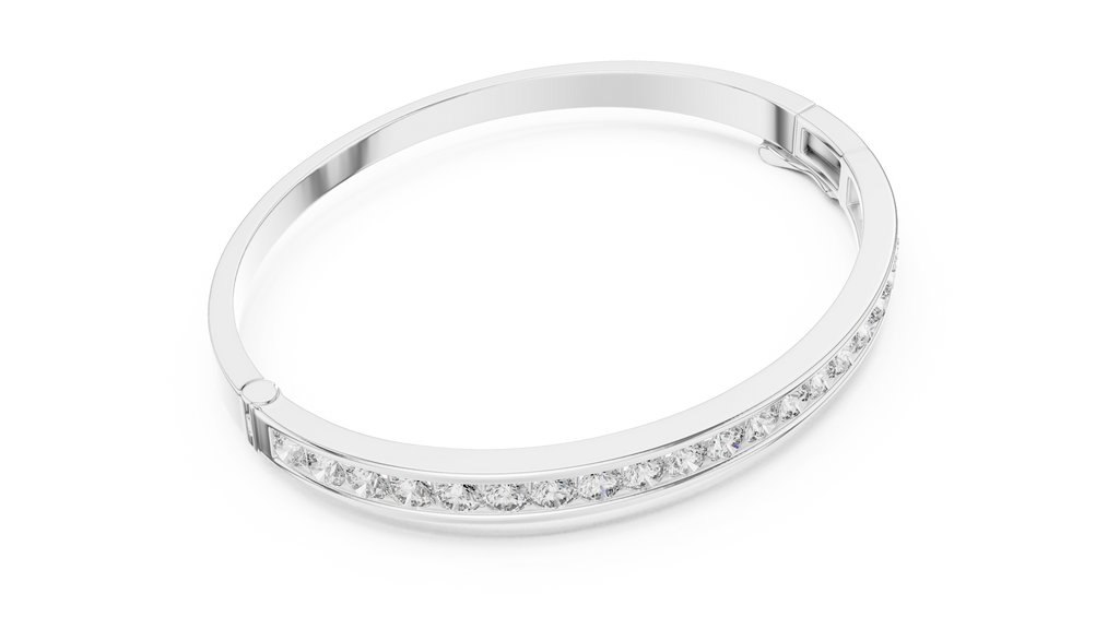 Channelle Channel Set Round Lab Grown Diamond Hinged Bangle Bracelet