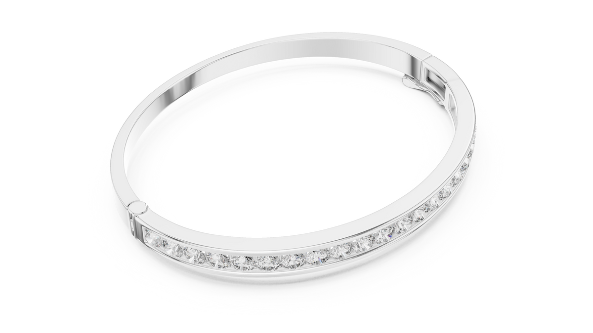 Channelle Channel Set Round Lab Grown Diamond Hinged Bangle Bracelet