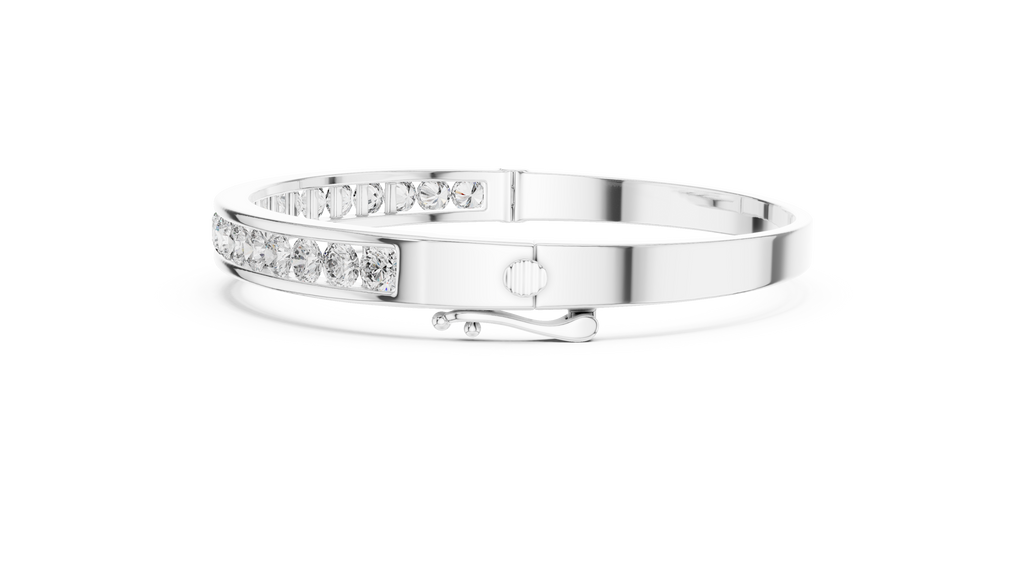 Channelle Channel Set Round Lab Grown Diamond Hinged Bangle Bracelet