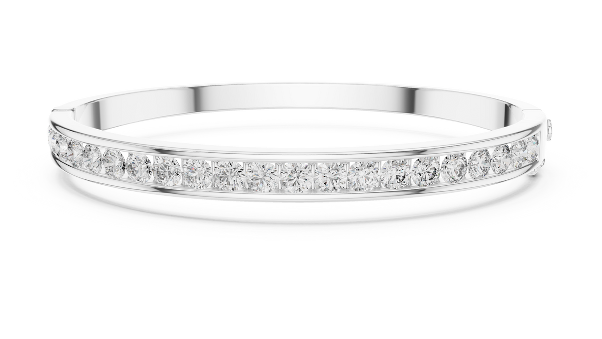 Channelle Channel Set Round Lab Grown Diamond Hinged Bangle Bracelet