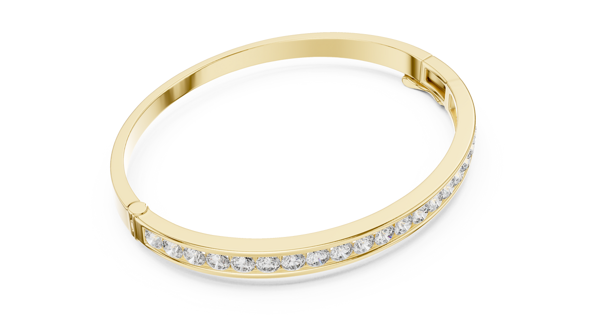 Channelle Channel Set Round Lab Grown Diamond Hinged Bangle Bracelet