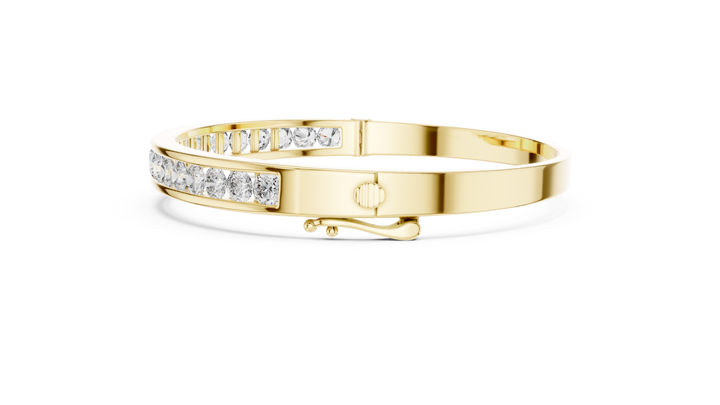 Channelle Channel Set Round Lab Grown Diamond Hinged Bangle Bracelet