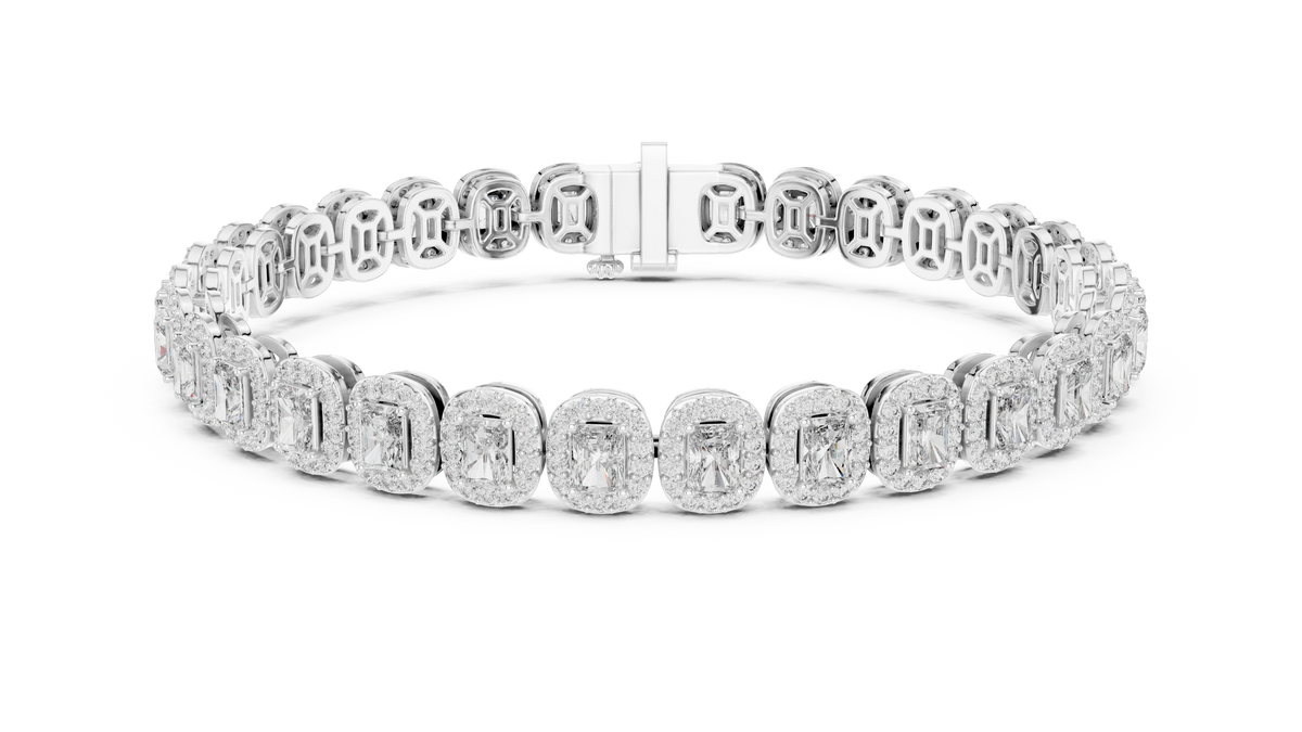 Halovere Radiant Cut Halo Lab Grown Diamond Tennis Bracelet