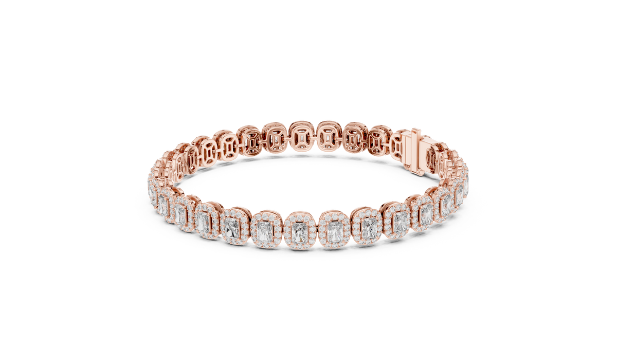 Aureola Radiant Cut Halo Lab Grown Diamond Link Bracelet