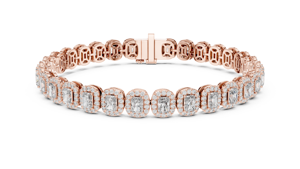 Aureola Radiant Cut Halo Lab Grown Diamond Link Bracelet