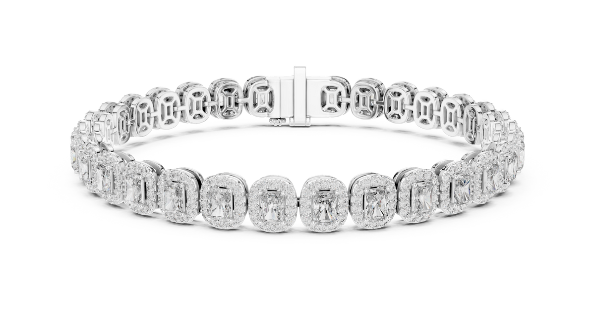 Aureola Radiant Cut Halo Lab Grown Diamond Link Bracelet