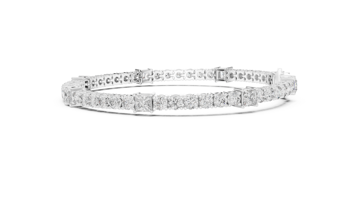 Quadrelle Round & Princess Cut Lab Grown Diamond Tennis Bracelet