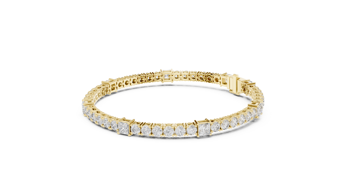 Quadrelle Round & Princess Cut Lab Grown Diamond Tennis Bracelet