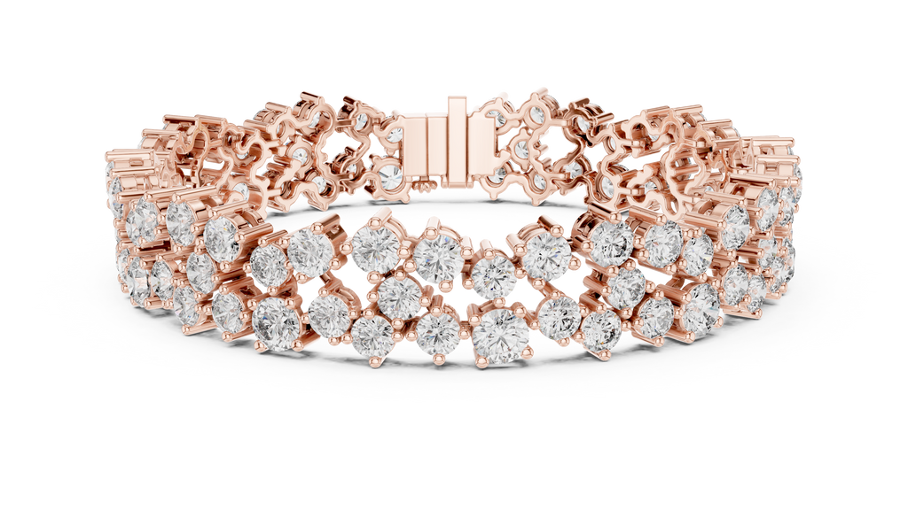 Regelle Wide Three Row Round Lab Grown Diamond Statement Bracelet
