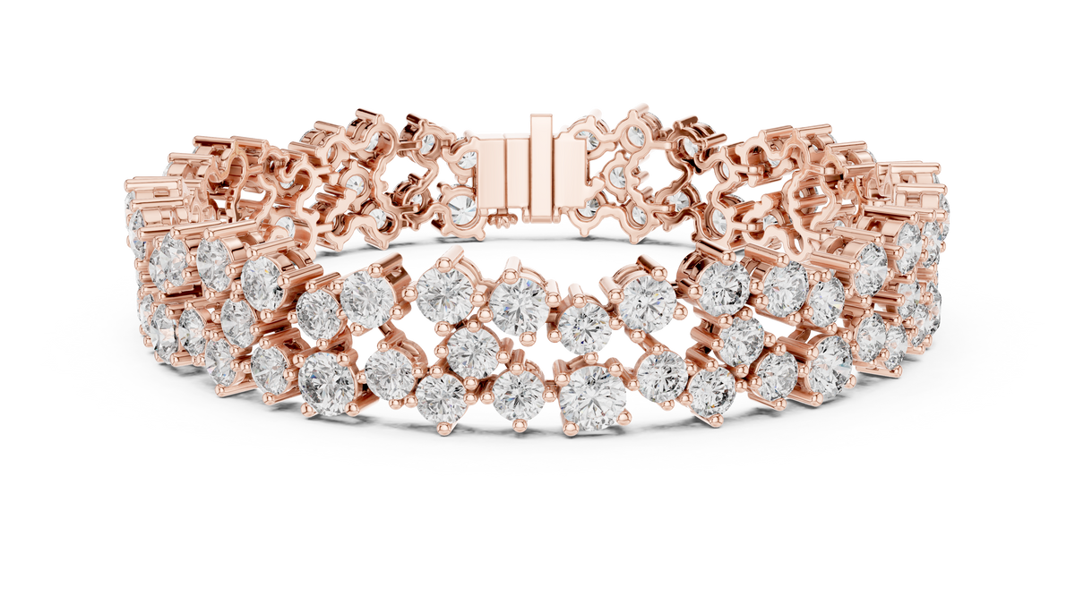 Regelle Wide Three Row Round Lab Grown Diamond Statement Bracelet