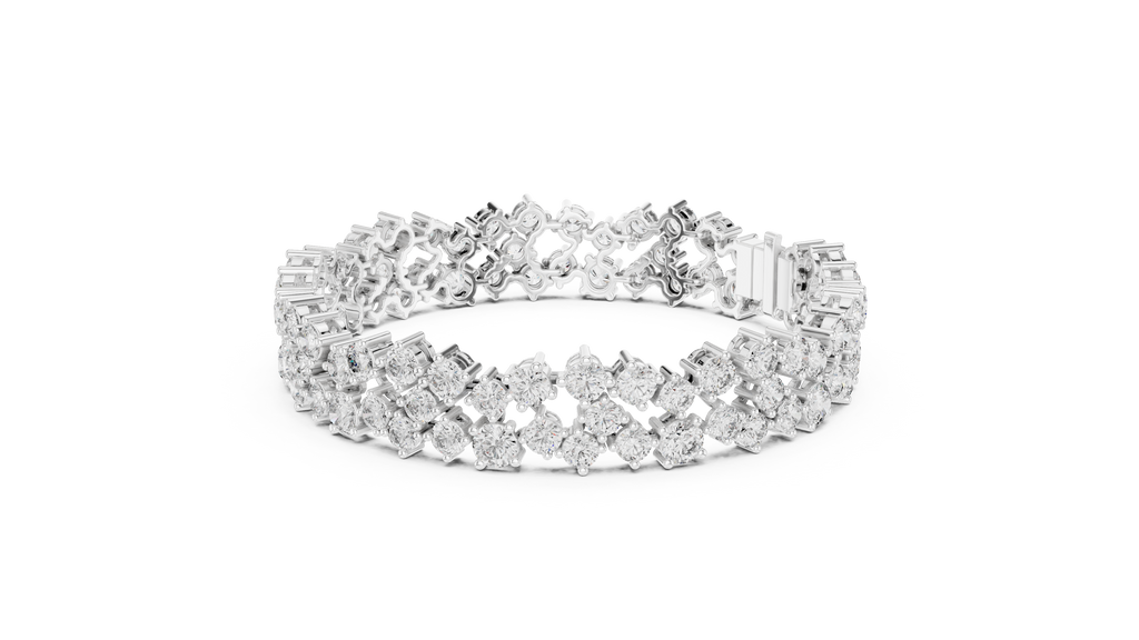 Regelle Wide Three Row Round Lab Grown Diamond Statement Bracelet