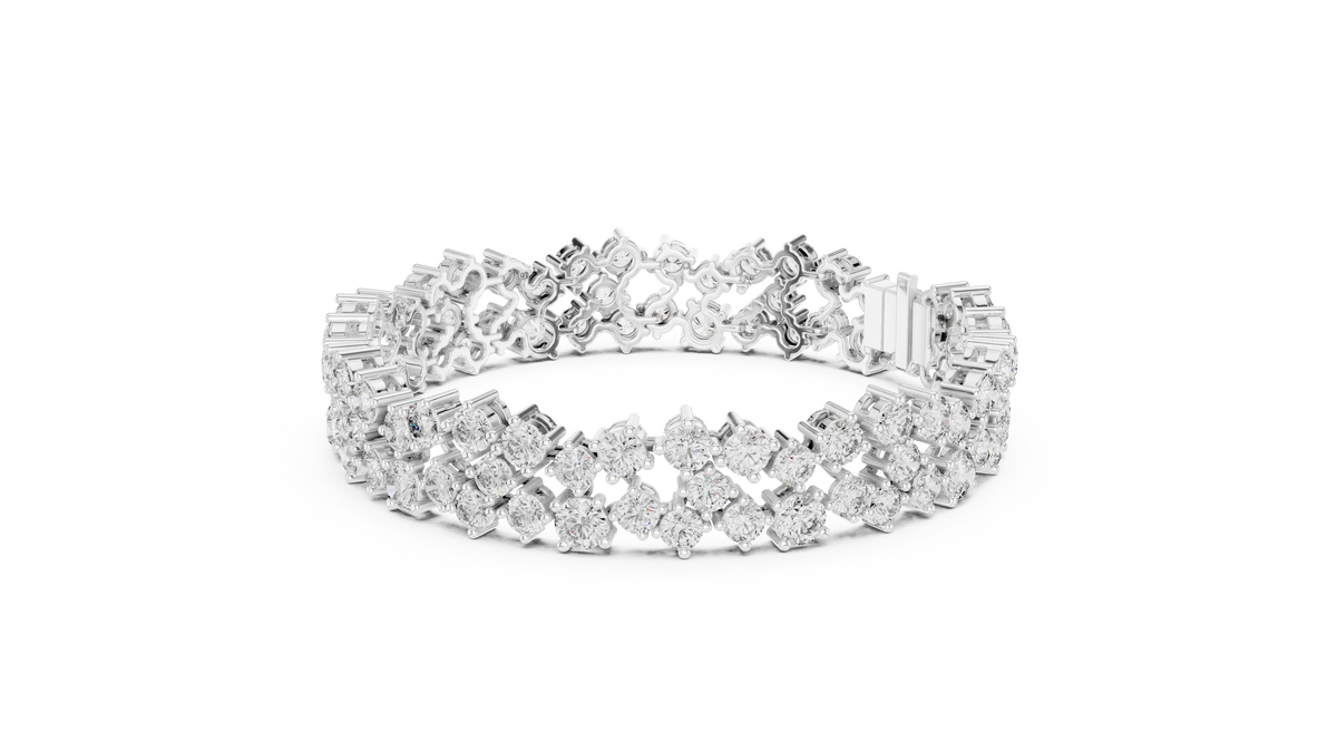 Regelle Wide Three Row Round Lab Grown Diamond Statement Bracelet