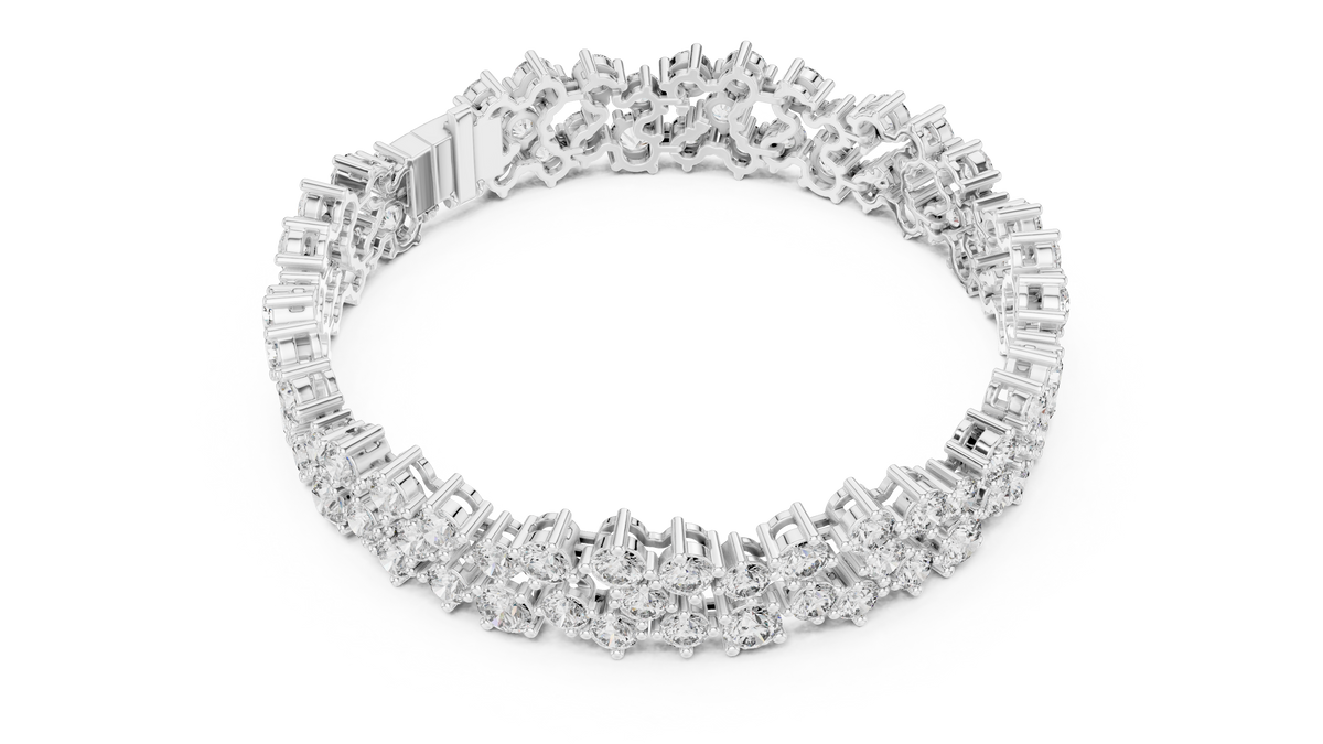 Regelle Wide Three Row Round Lab Grown Diamond Statement Bracelet
