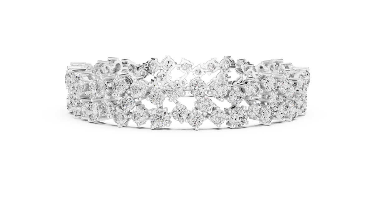Regelle Wide Three Row Round Lab Grown Diamond Statement Bracelet