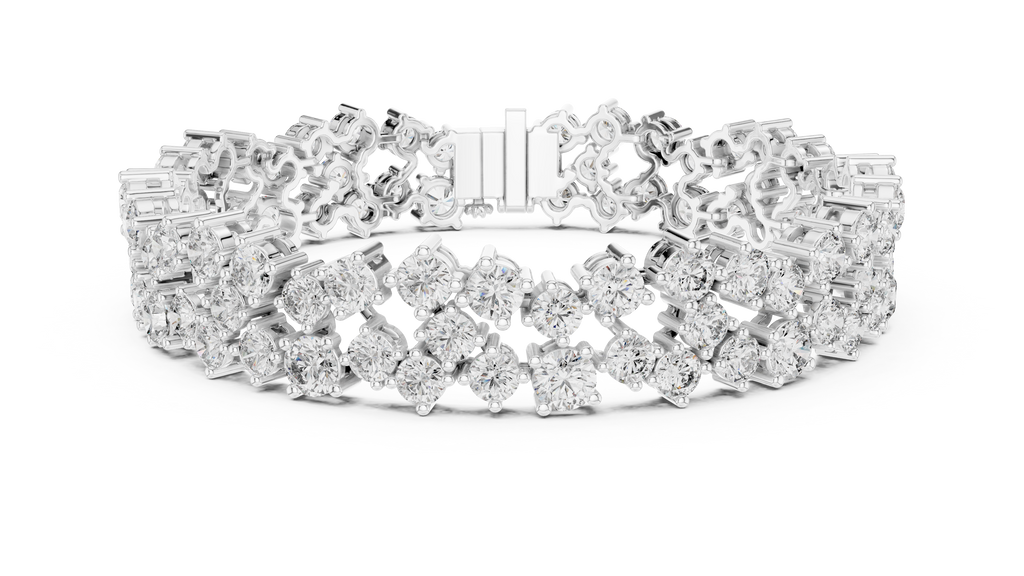 Regelle Wide Three Row Round Lab Grown Diamond Statement Bracelet