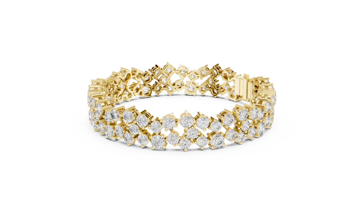 Regelle Wide Three Row Round Lab Grown Diamond Statement Bracelet