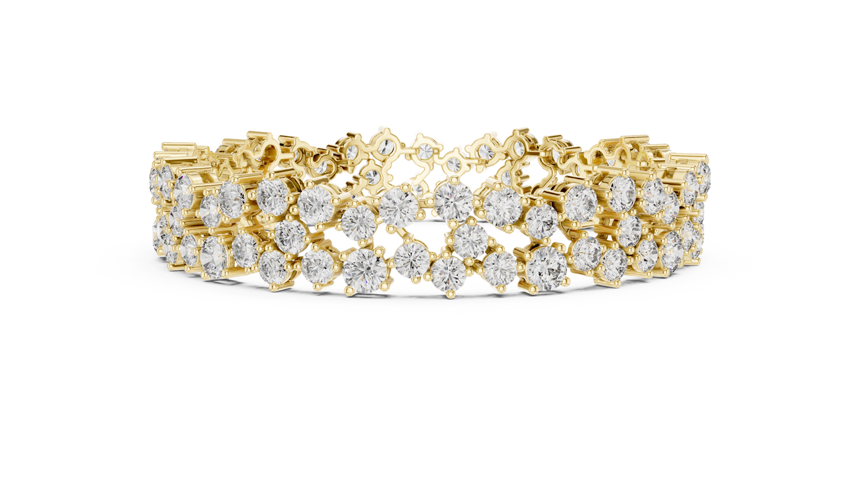 Regelle Wide Three Row Round Lab Grown Diamond Statement Bracelet