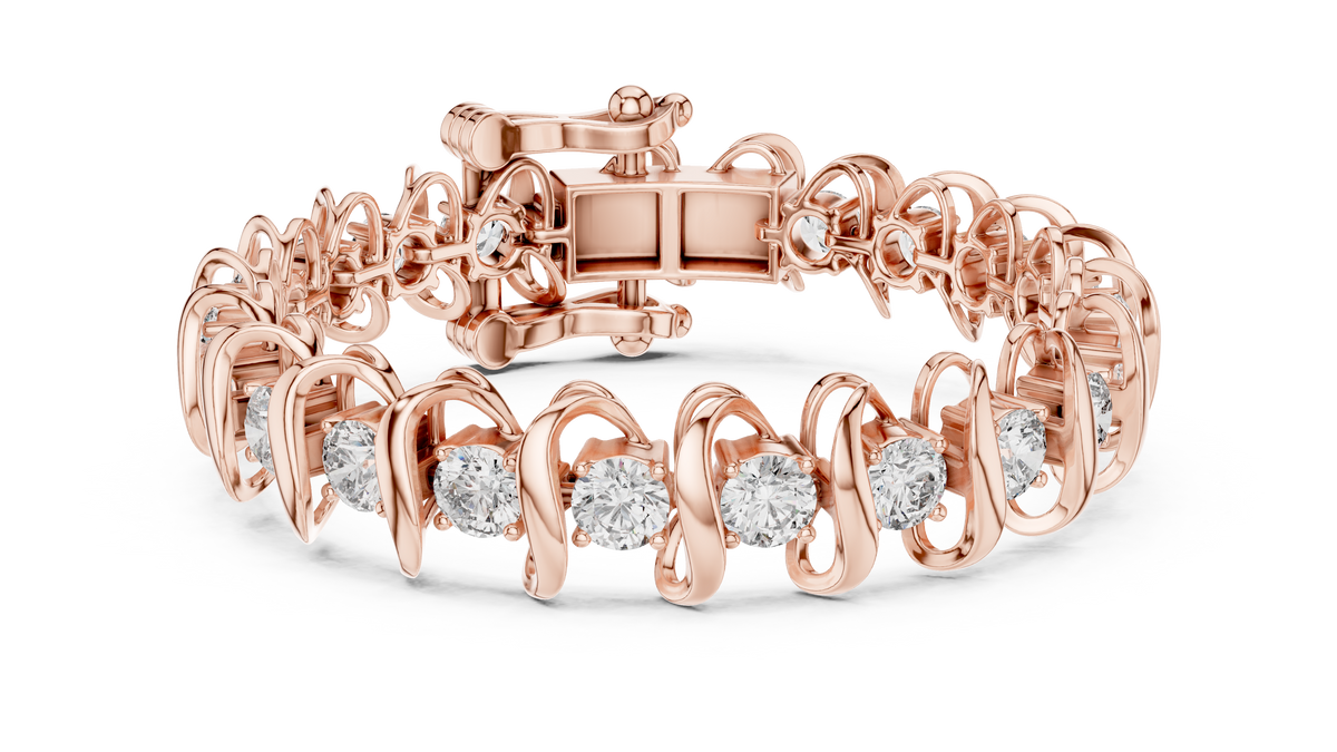 Esselle Sculpted S Link Four Prong Round Diamond Lab Grown Diamond Bracelet