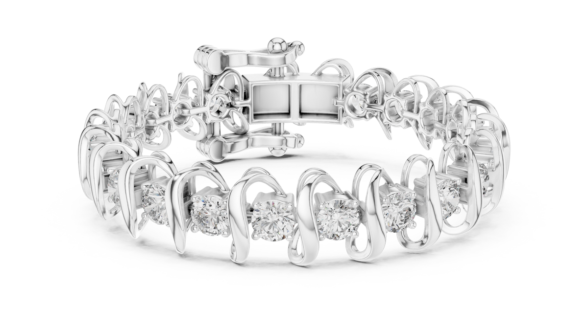 Esselle Sculpted S Link Four Prong Round Diamond Lab Grown Diamond Bracelet