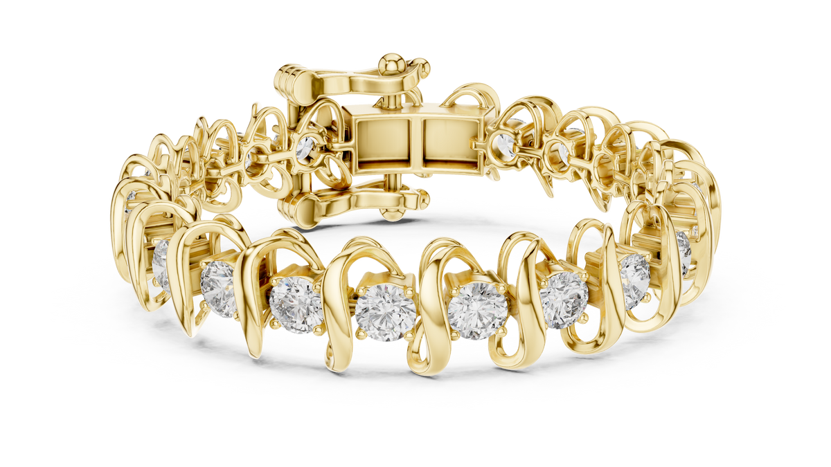 Esselle Sculpted S Link Four Prong Round Diamond Lab Grown Diamond Bracelet
