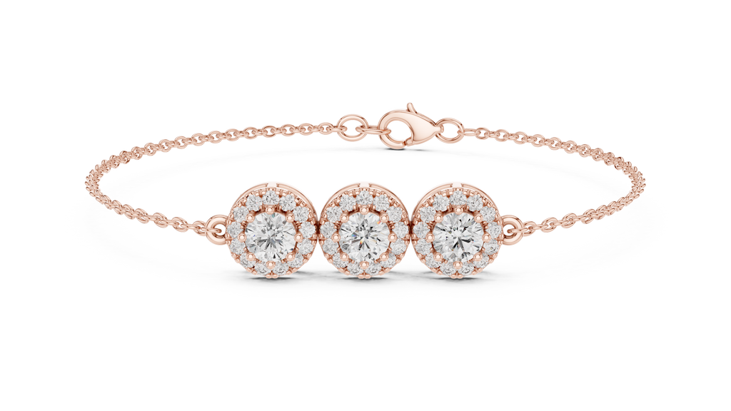 Halovelle Three Stone Halo Lab Grown Diamond Chain Bracelet