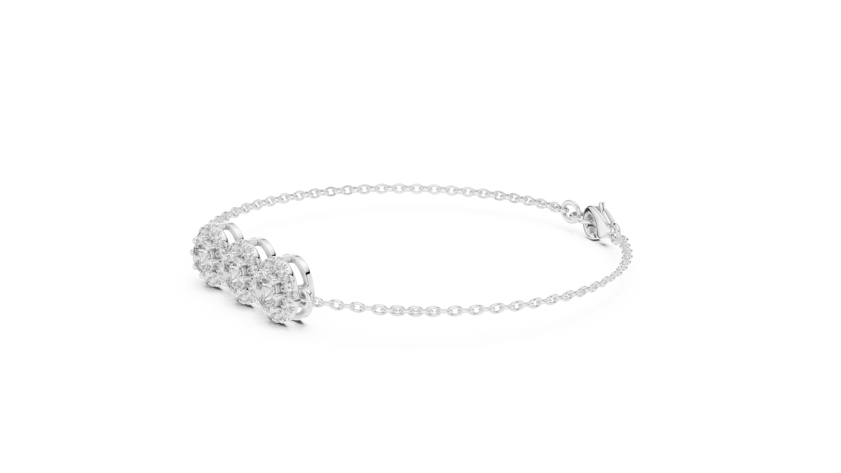 Halovelle Three Stone Halo Lab Grown Diamond Chain Bracelet