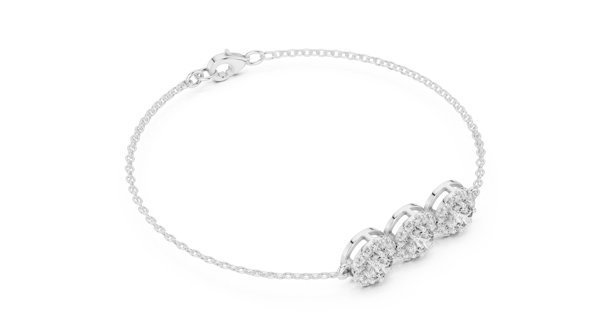 Halovelle Three Stone Halo Lab Grown Diamond Chain Bracelet