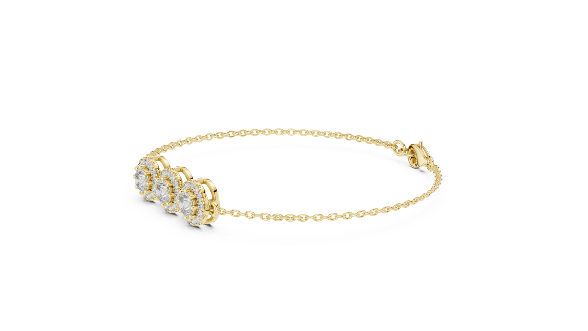 Halovelle Three Stone Halo Lab Grown Diamond Chain Bracelet