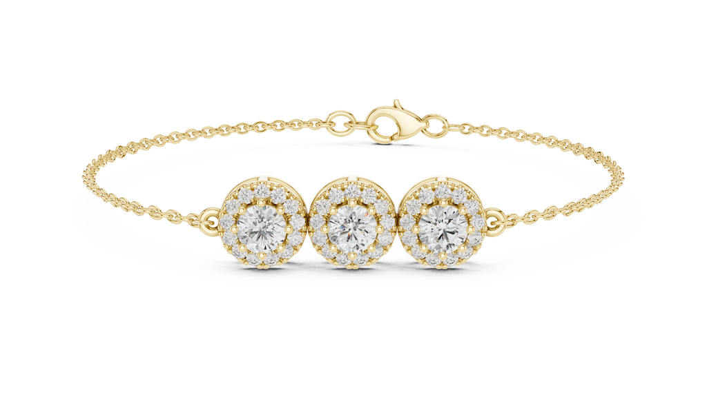 Halovelle Three Stone Halo Lab Grown Diamond Chain Bracelet