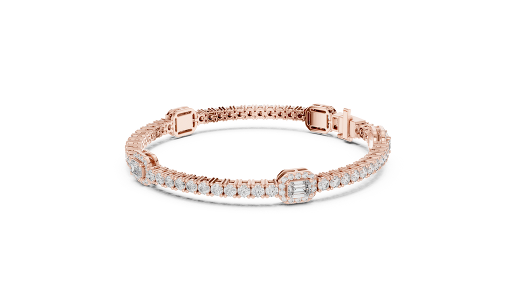 Emerelle Emerald Cut Halo Station Lab Grown Diamond Tennis Bracelet