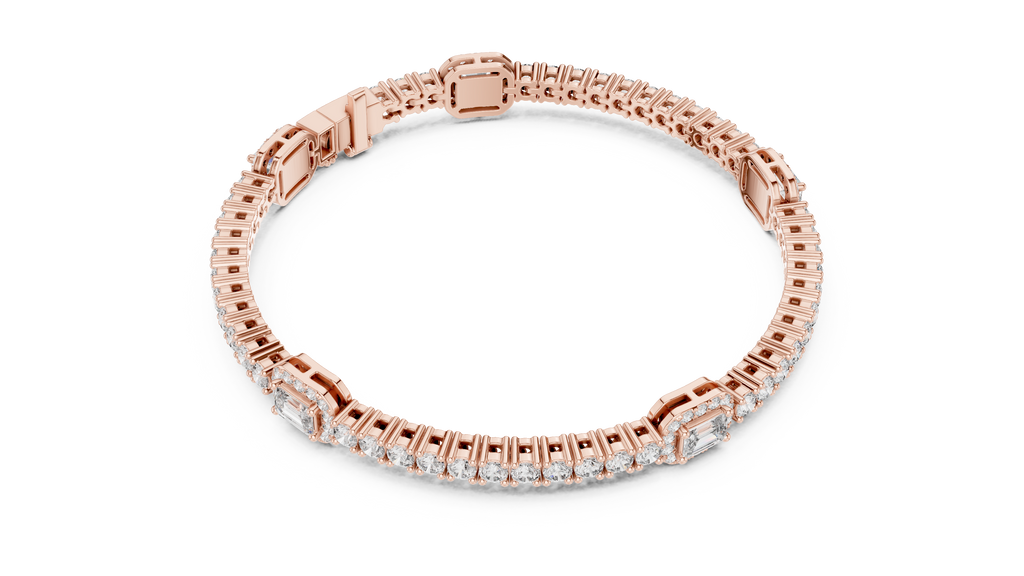 Emerelle Emerald Cut Halo Station Lab Grown Diamond Tennis Bracelet