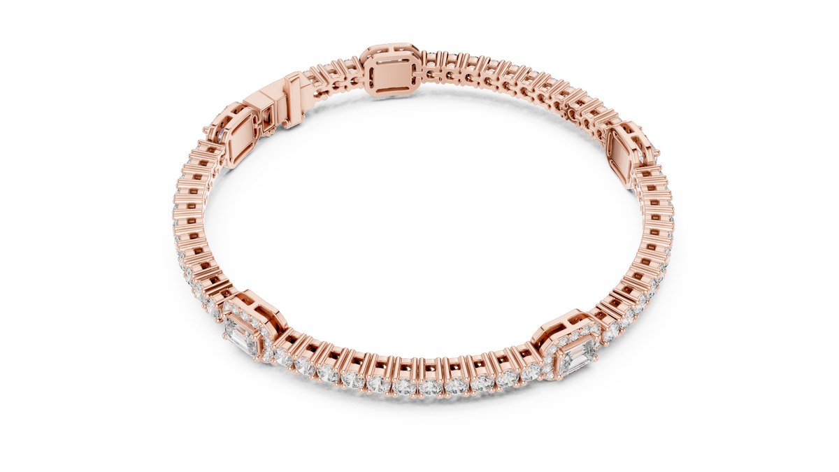 Emerelle Emerald Cut Halo Station Lab Grown Diamond Tennis Bracelet
