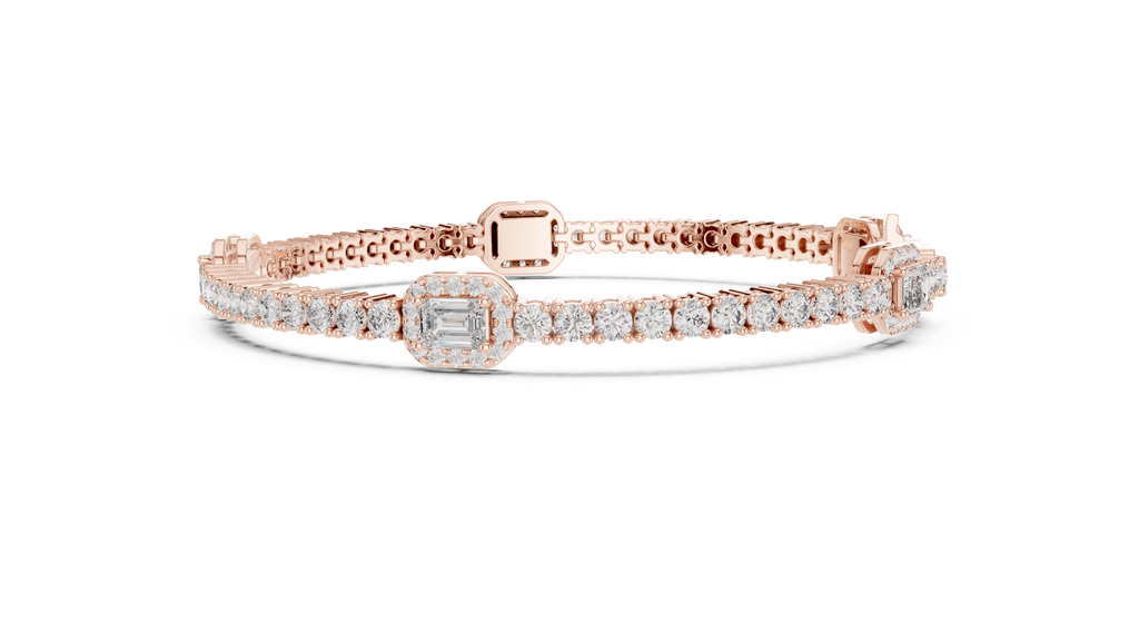 Emerelle Emerald Cut Halo Station Lab Grown Diamond Tennis Bracelet