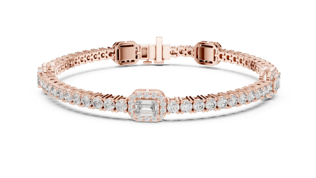 Emerelle Emerald Cut Halo Station Lab Grown Diamond Tennis Bracelet
