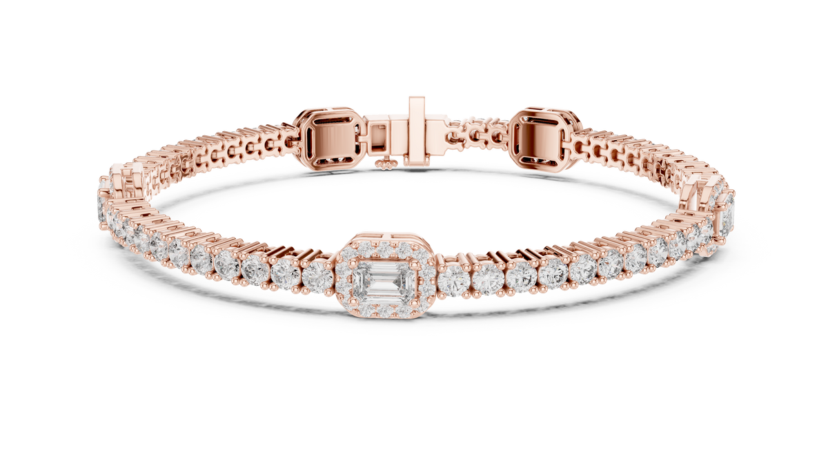 Emerelle Emerald Cut Halo Station Lab Grown Diamond Tennis Bracelet