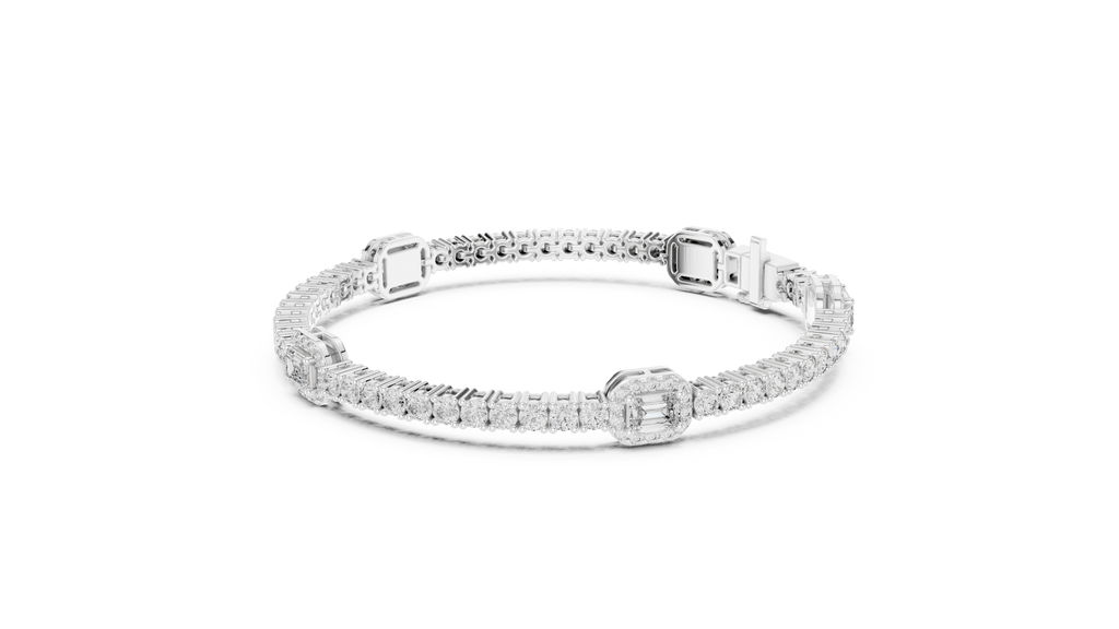 Emerelle Emerald Cut Halo Station Lab Grown Diamond Tennis Bracelet
