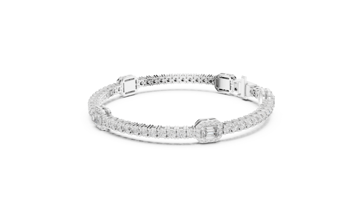 Emerelle Emerald Cut Halo Station Lab Grown Diamond Tennis Bracelet