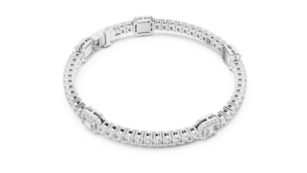 Emerelle Emerald Cut Halo Station Lab Grown Diamond Tennis Bracelet