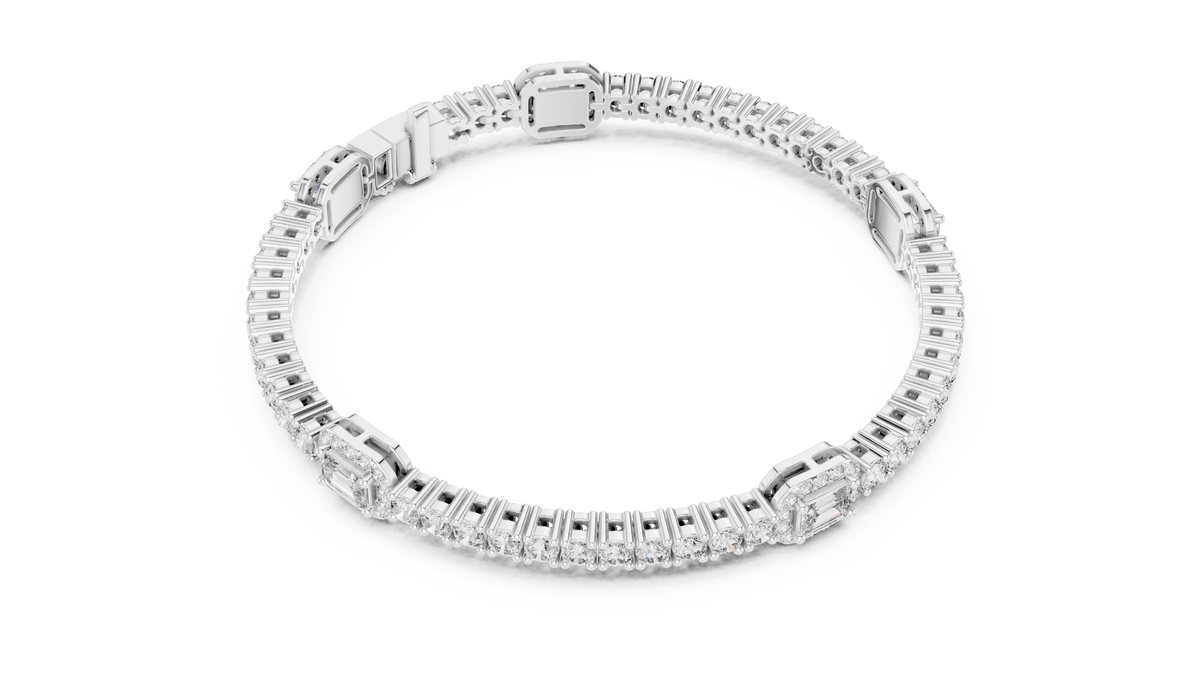 Emerelle Emerald Cut Halo Station Lab Grown Diamond Tennis Bracelet