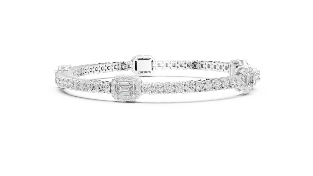 Emerelle Emerald Cut Halo Station Lab Grown Diamond Tennis Bracelet