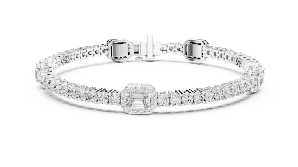Emerelle Emerald Cut Halo Station Lab Grown Diamond Tennis Bracelet