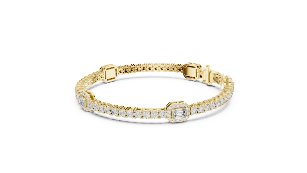 Emerelle Emerald Cut Halo Station Lab Grown Diamond Tennis Bracelet