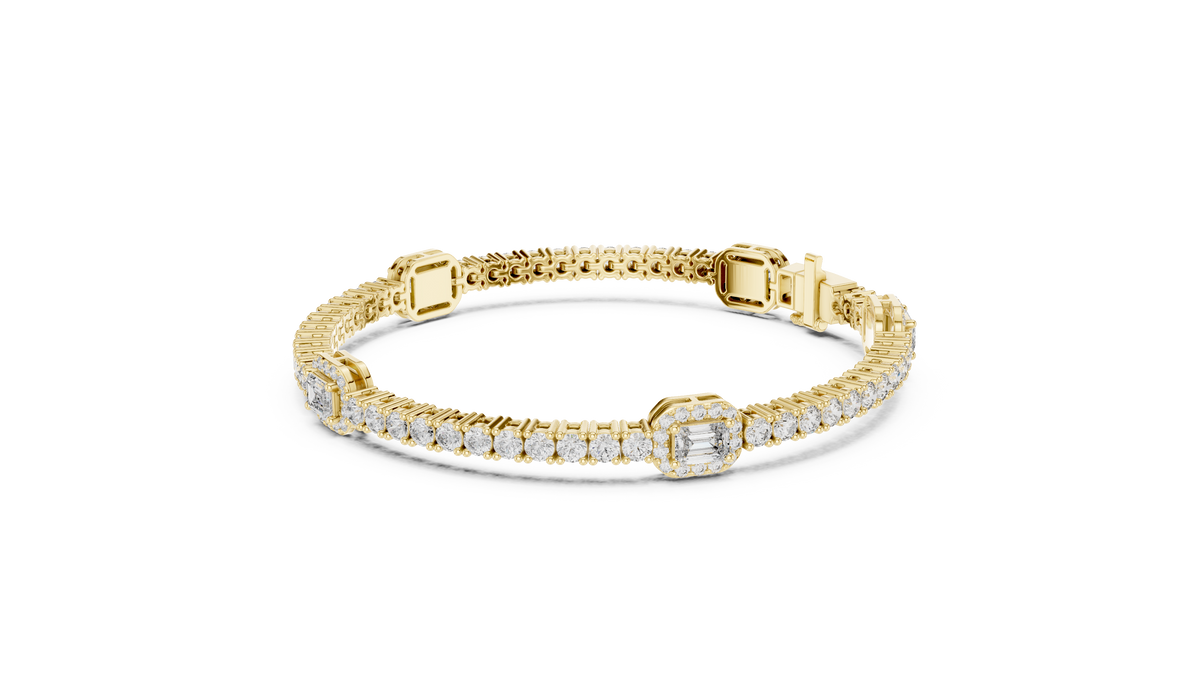 Emerelle Emerald Cut Halo Station Lab Grown Diamond Tennis Bracelet